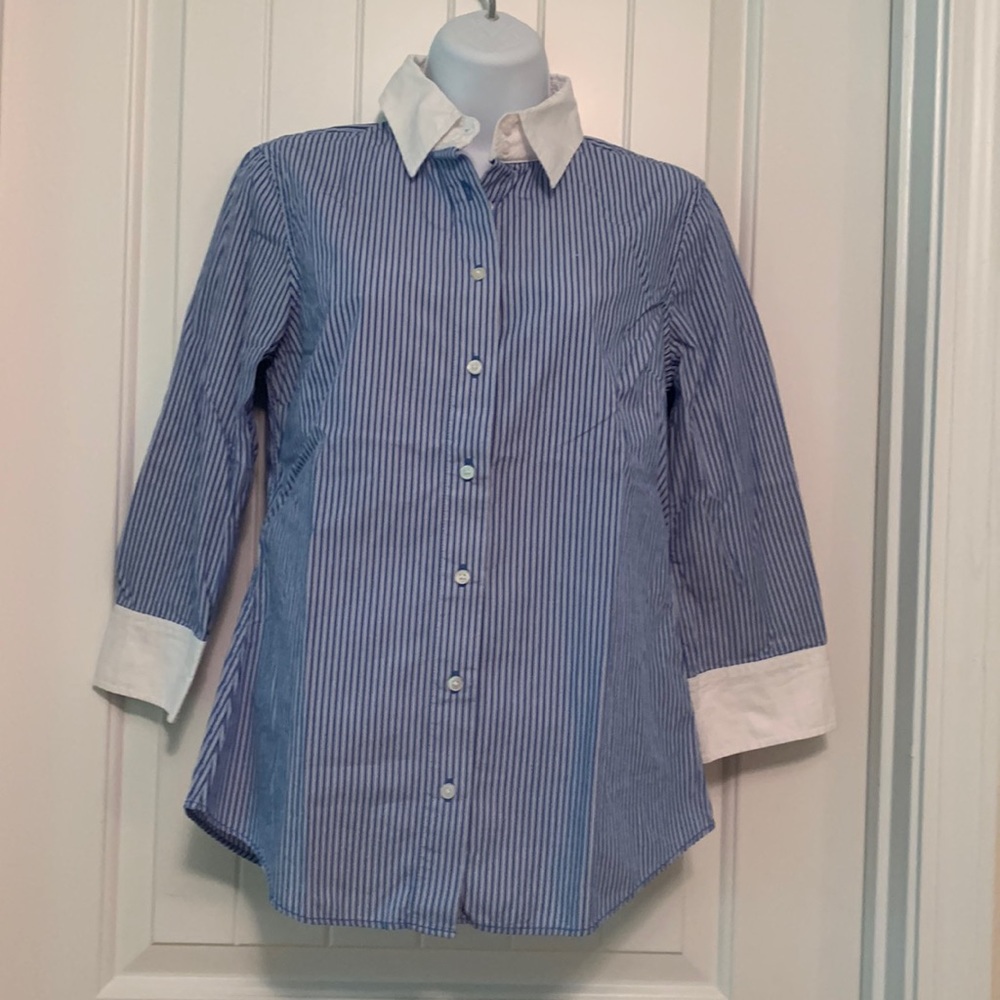Tommy Hilfiger Women Striped 3/4 Sleeves Button Down Shirt size S/P